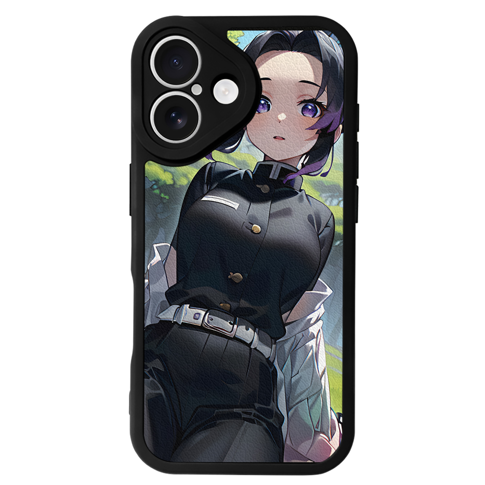 （画像用） 鬼滅の刃（きめつのやいば）蟲柱-胡蝶 しのぶ／こちょう しのぶ Kochou Shinobu 【iPhone 16シリーズ対応】シリコンスマホケース（レザー調） 材質：シリコン